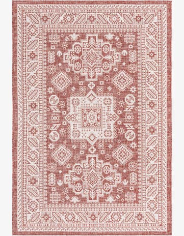 Rust Red Easy-Clean Aztec Indoor / Outdoor Rug