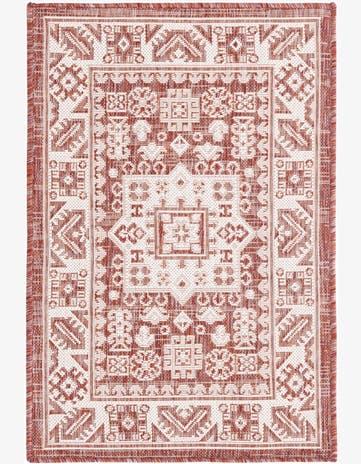 Rust Red Easy-Clean Aztec Indoor / Outdoor Rug
