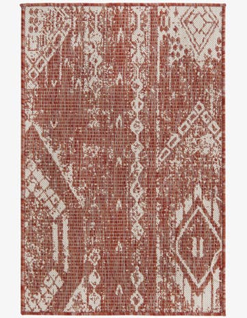 Rust Red Easy-Clean Bohemian Indoor / Outdoor Rug