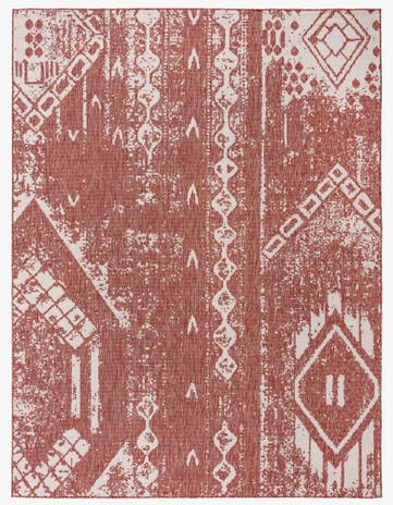 Rust Red Easy-Clean Bohemian Indoor / Outdoor Rug