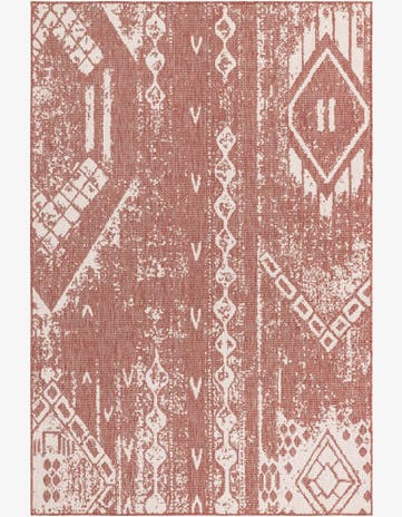 Rust Red Easy-Clean Bohemian Indoor / Outdoor Rug