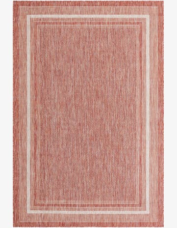 Rust Red Easy-Clean Border Indoor / Outdoor Rug