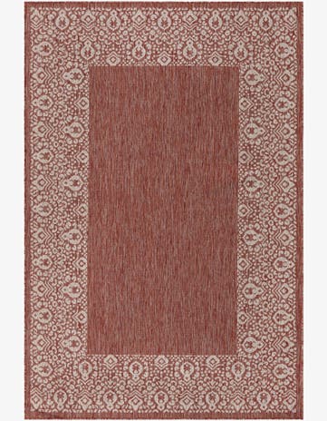 Rust Red Easy-Clean Border Indoor / Outdoor Rug