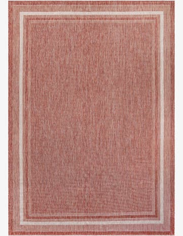 Rust Red Easy-Clean Border Indoor / Outdoor Rug