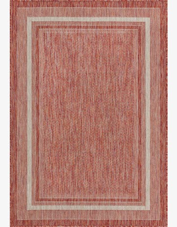 Rust Red Easy-Clean Border Indoor / Outdoor Rug