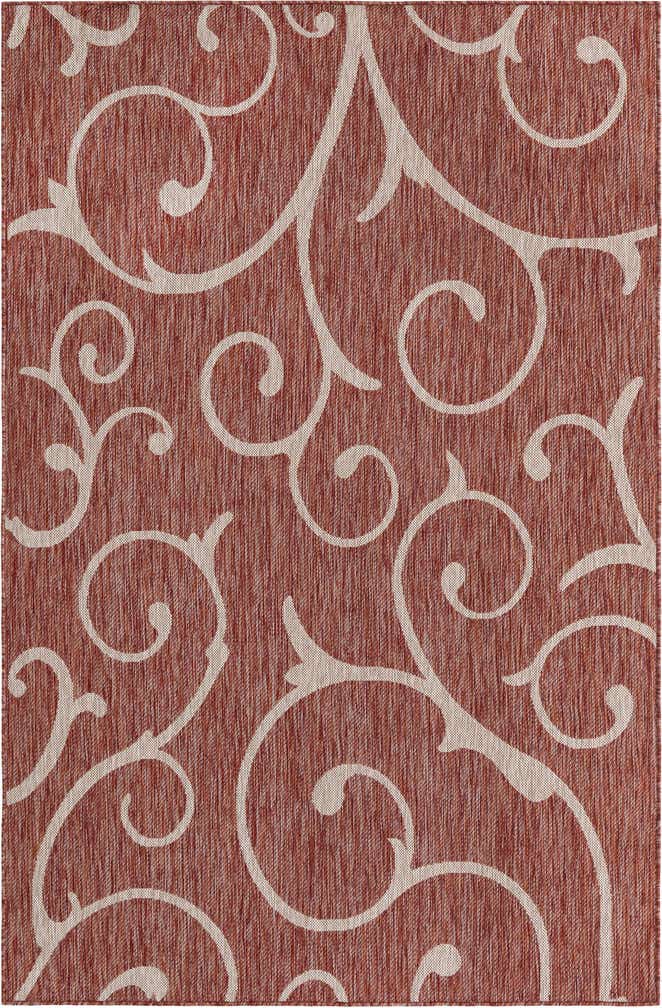 Custom Rust Red Easy-Clean Botanical Indoor / Outdoor Rug