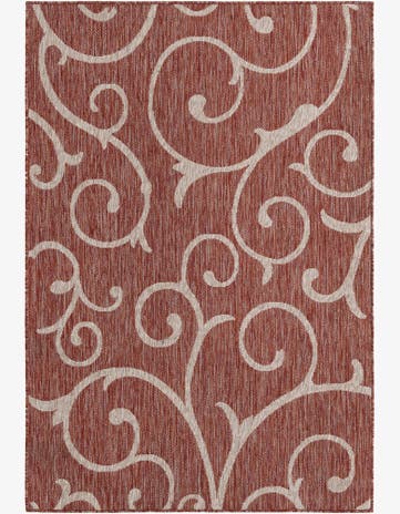 Rust Red Easy-Clean Botanical Indoor / Outdoor Rug