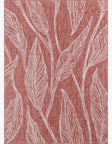 Rust Red Easy-Clean Botanical Indoor / Outdoor Rug
