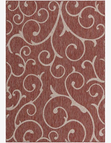 Rust Red Easy-Clean Botanical Indoor / Outdoor Rug