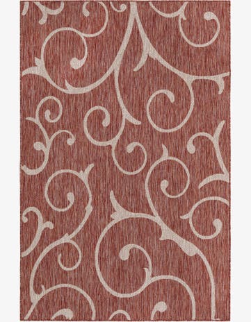 Rust Red Easy-Clean Botanical Indoor / Outdoor Rug