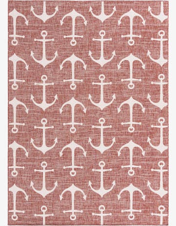 Rust Red Easy-Clean Coastal Indoor / Outdoor Rug