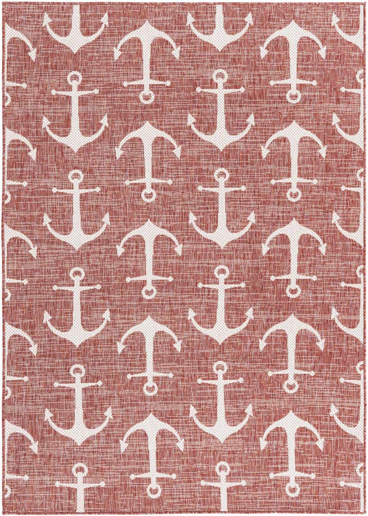 Custom Rust Red Easy-Clean Coastal Indoor / Outdoor Rug