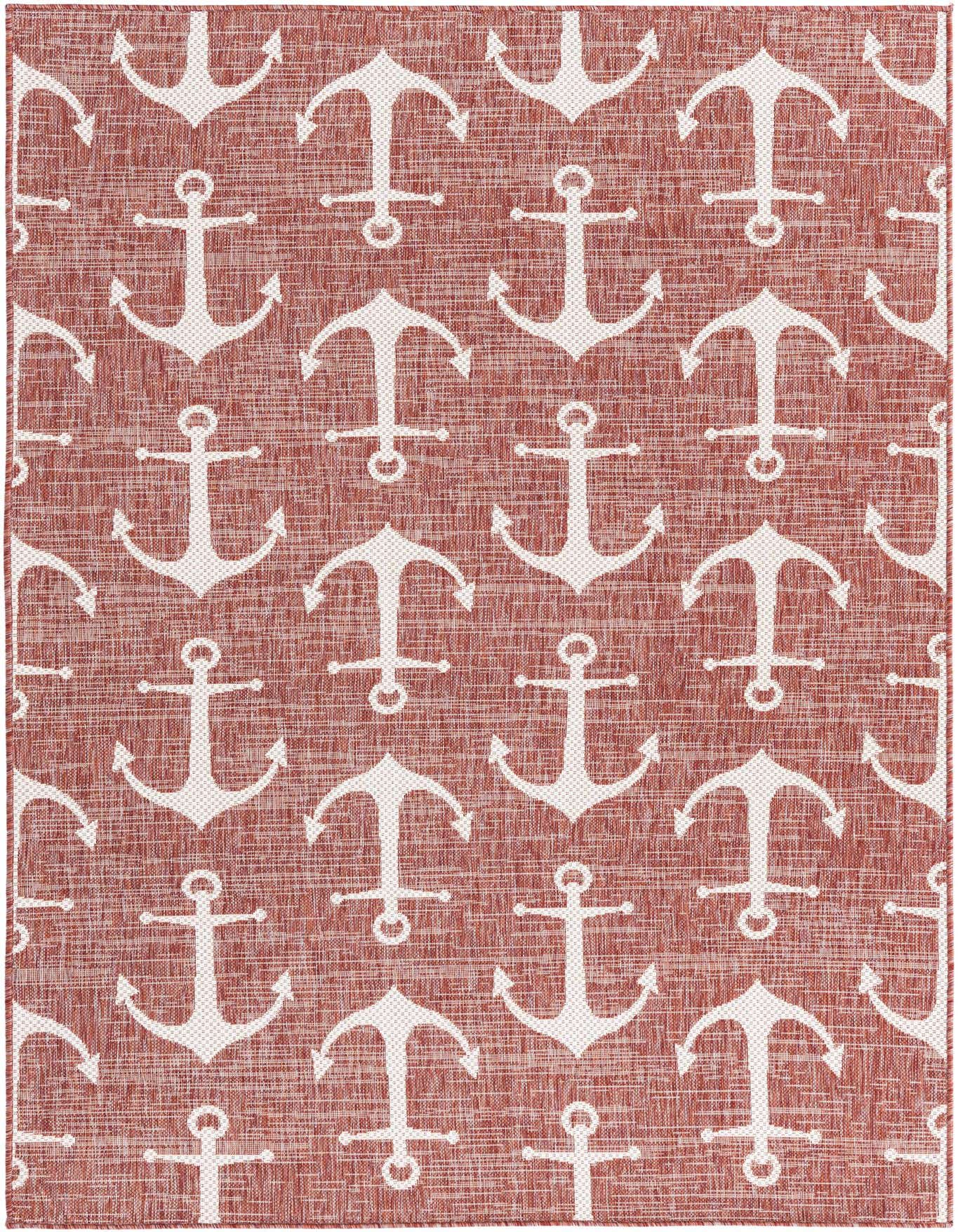 Custom Rust Red Easy-Clean Coastal Indoor / Outdoor Rug