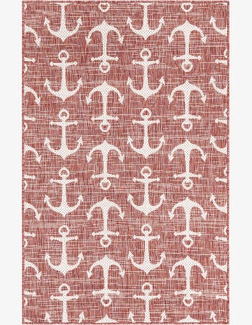 Rust Red Easy-Clean Coastal Indoor / Outdoor Rug