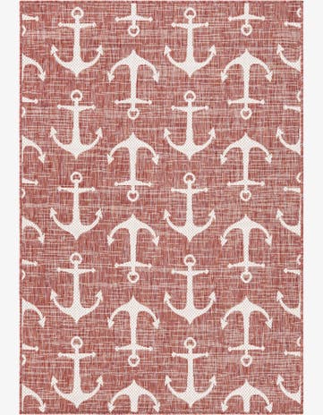 Rust Red Easy-Clean Coastal Indoor / Outdoor Rug