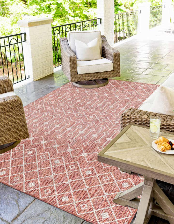 Custom Rust Red Easy-Clean Lattice Indoor / Outdoor Rug