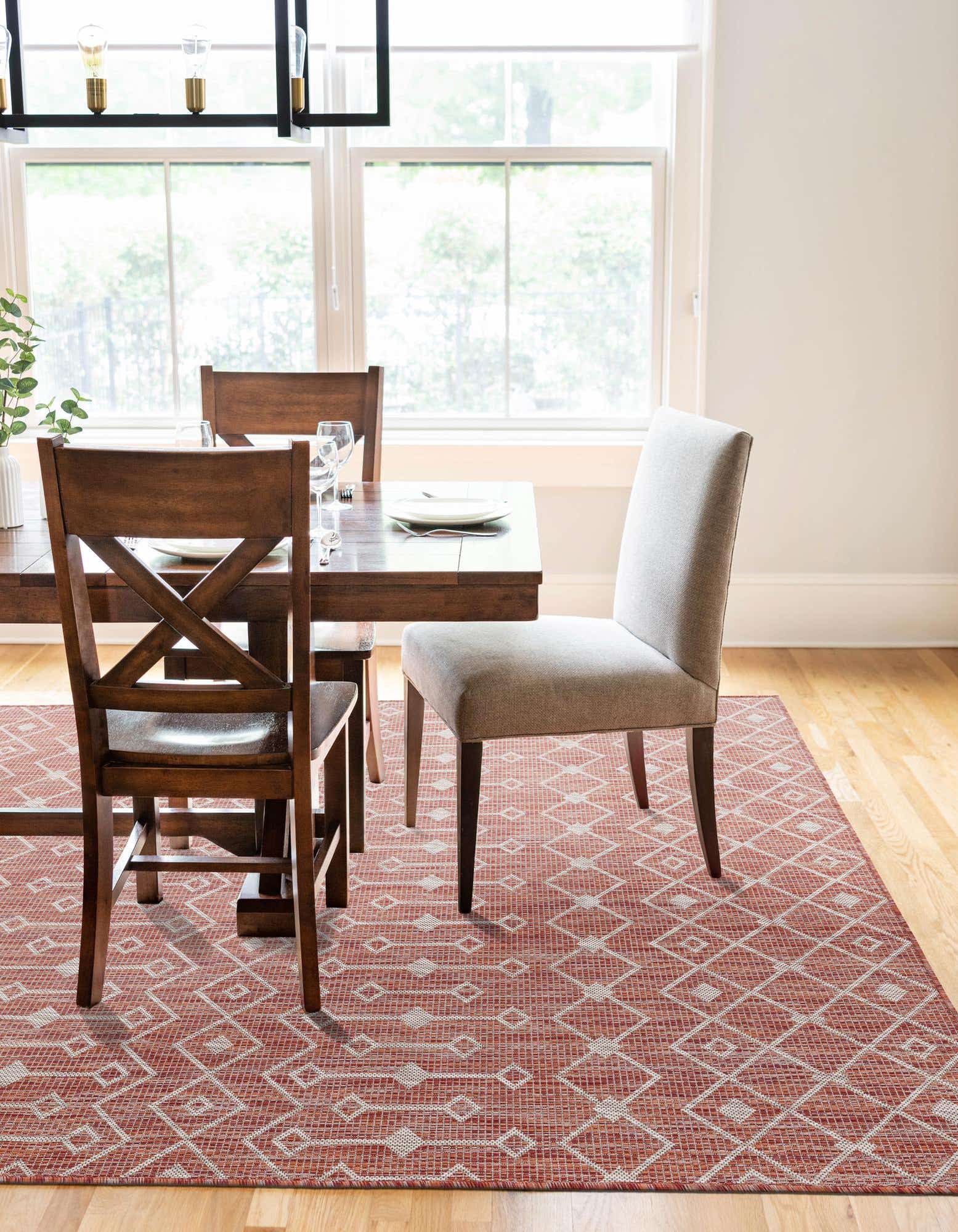 Custom Rust Red Easy-Clean Lattice Indoor / Outdoor Rug