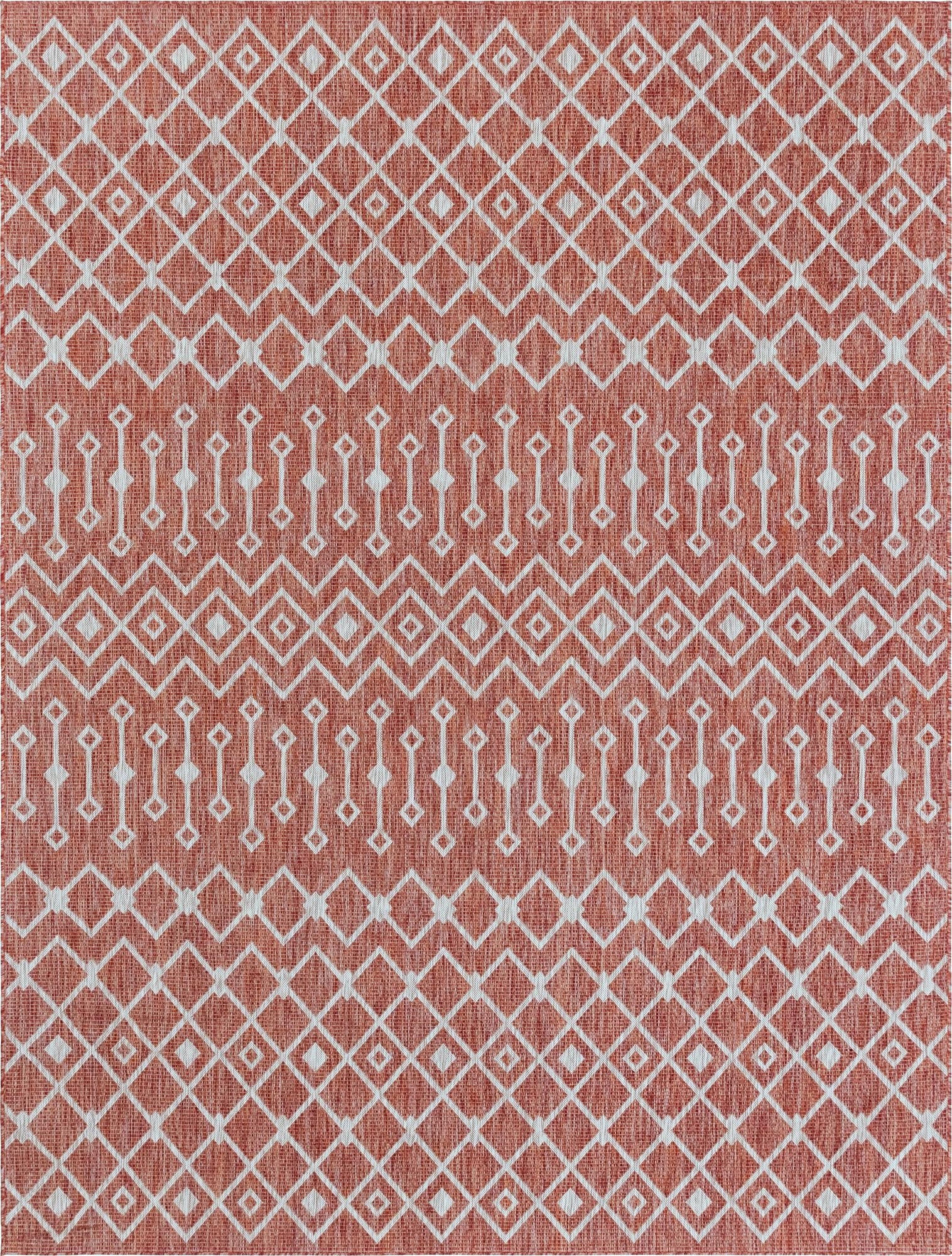 Rust Red Easy-Clean Lattice Indoor / Outdoor Rug