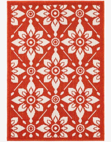 Rust Red Easy-Clean Lattice Indoor / Outdoor Rug