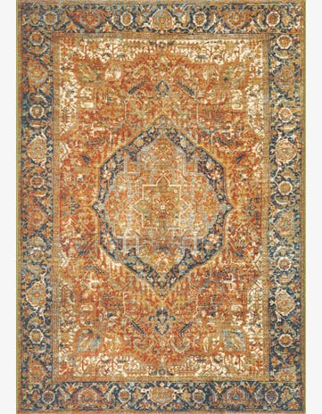 Rust Red Easy-Clean Traditional Indoor / Outdoor Rug