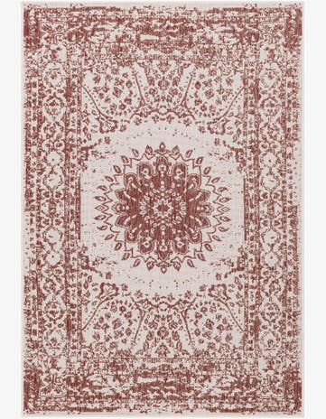 Rust Red Easy-Clean Traditional Indoor / Outdoor Rug
