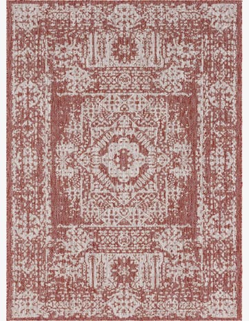 Rust Red Easy-Clean Traditional Indoor / Outdoor Rug