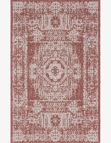 Rust Red Easy-Clean Traditional Indoor / Outdoor Rug