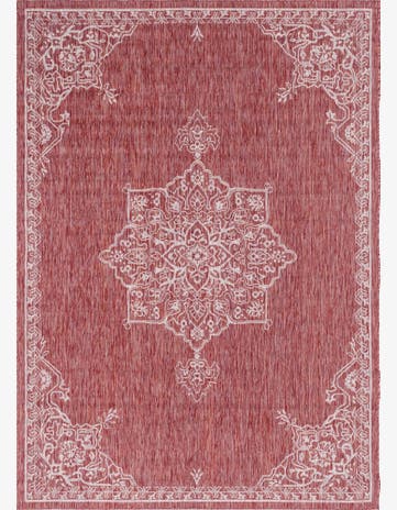 Rust Red Easy-Clean Traditional Indoor / Outdoor Rug