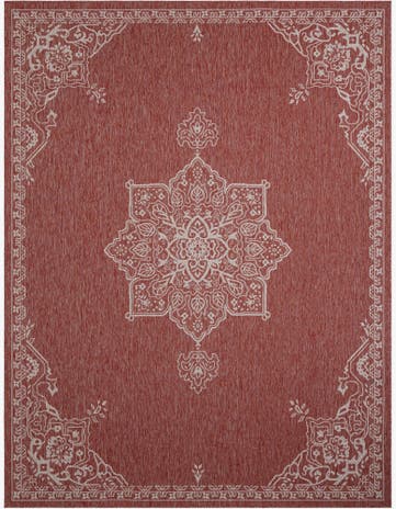 Rust Red Easy-Clean Traditional Indoor / Outdoor Rug