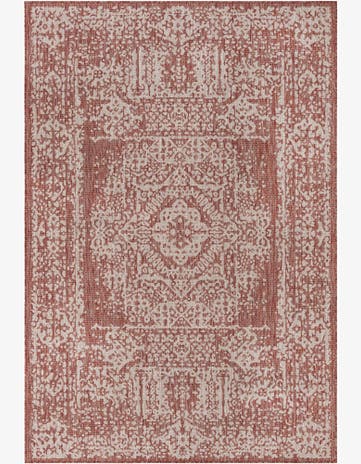 Rust Red Easy-Clean Traditional Indoor / Outdoor Rug