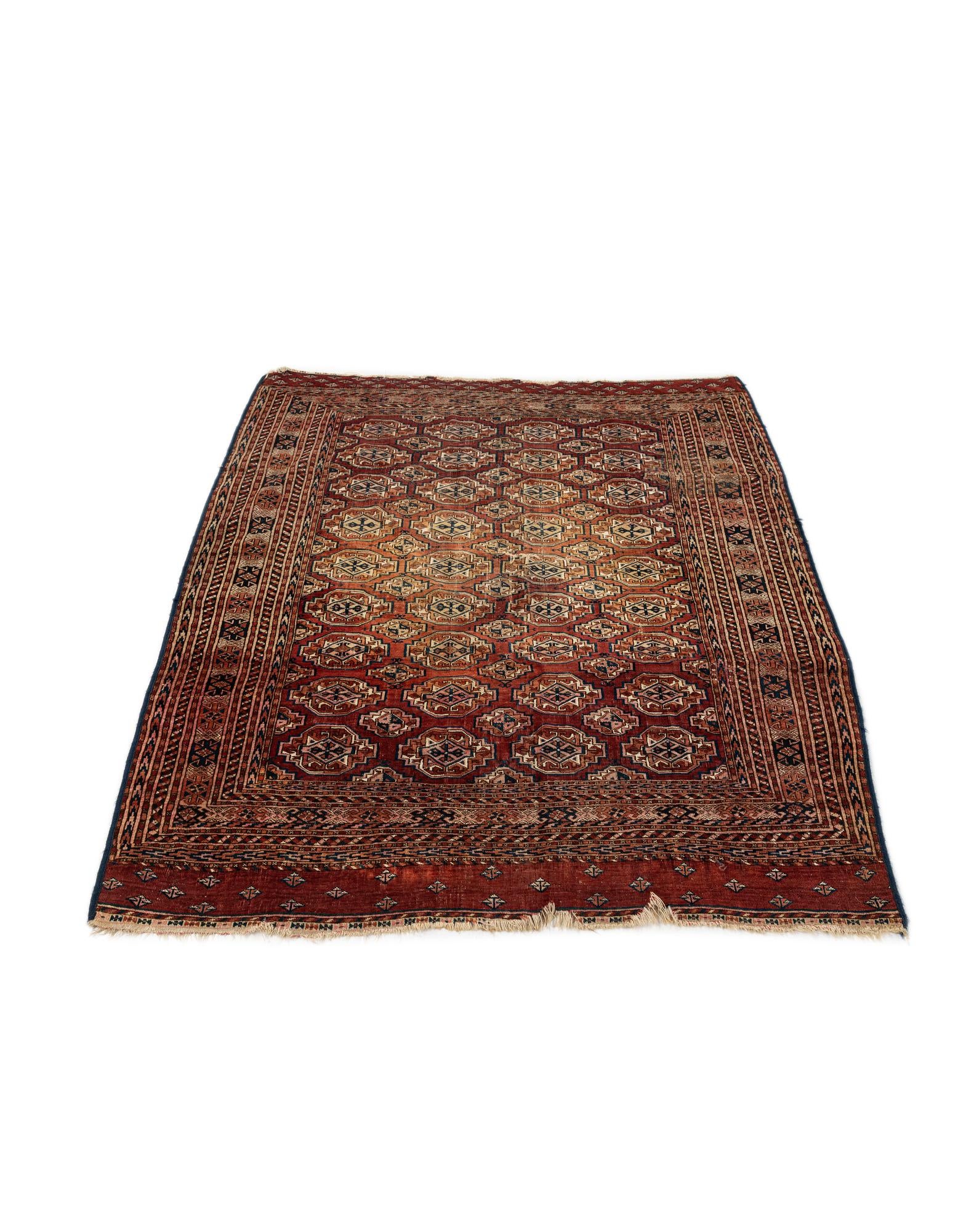 4' 3 x 5' 5 Hand Knotted Torkaman Oriental Wool Rug