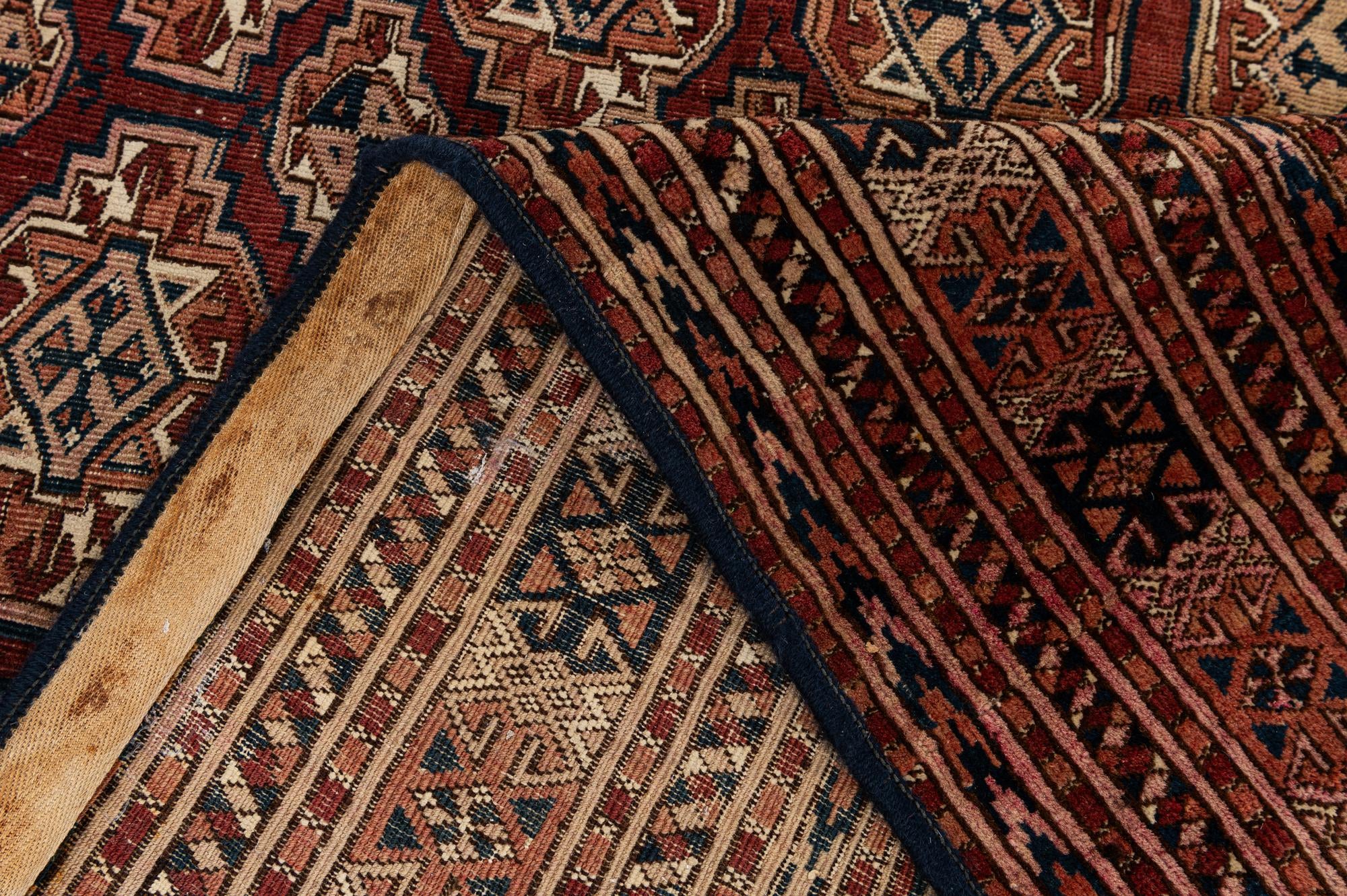 4' 3 x 5' 5 Hand Knotted Torkaman Oriental Wool Rug