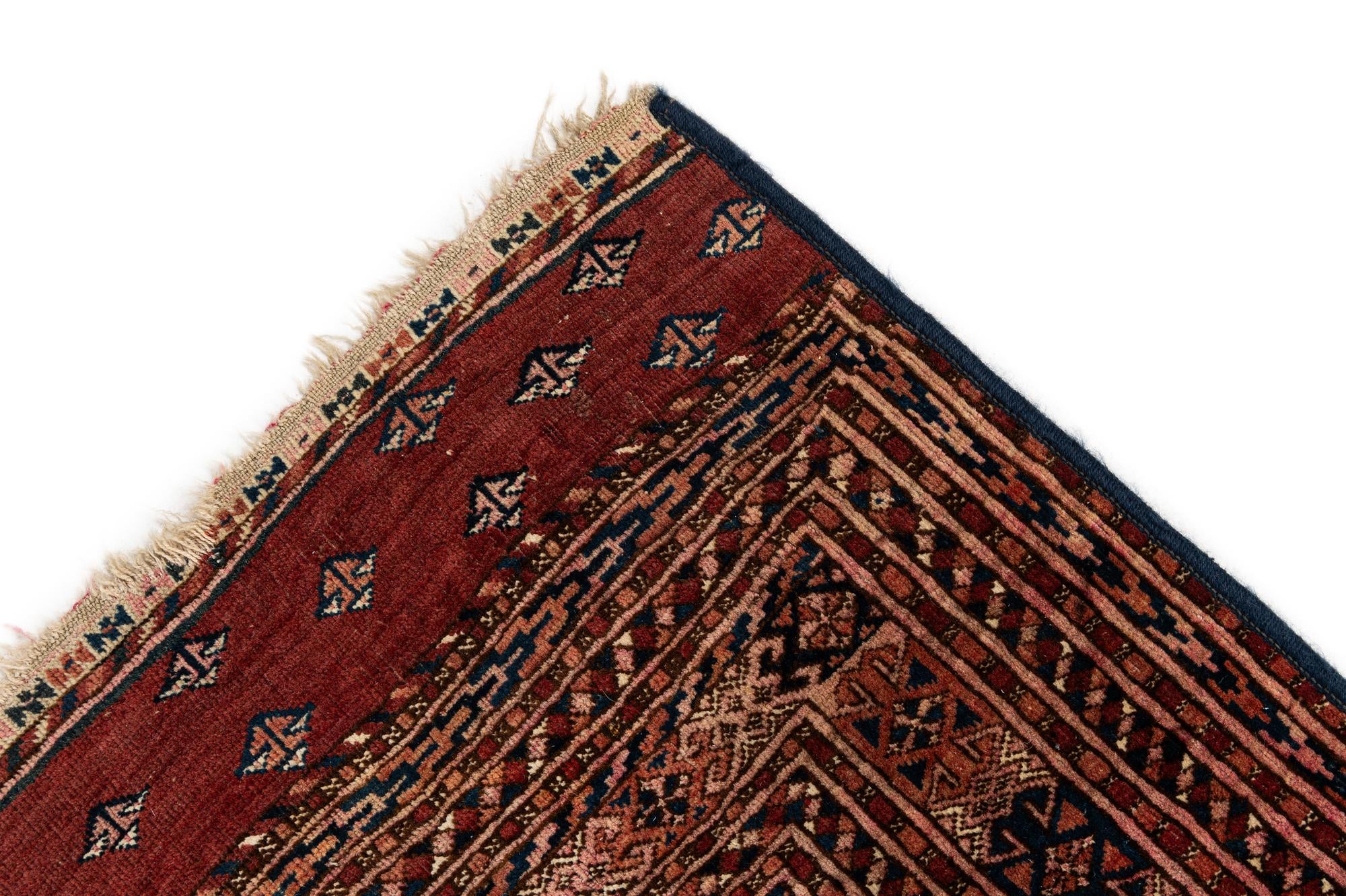4' 3 x 5' 5 Hand Knotted Torkaman Oriental Wool Rug