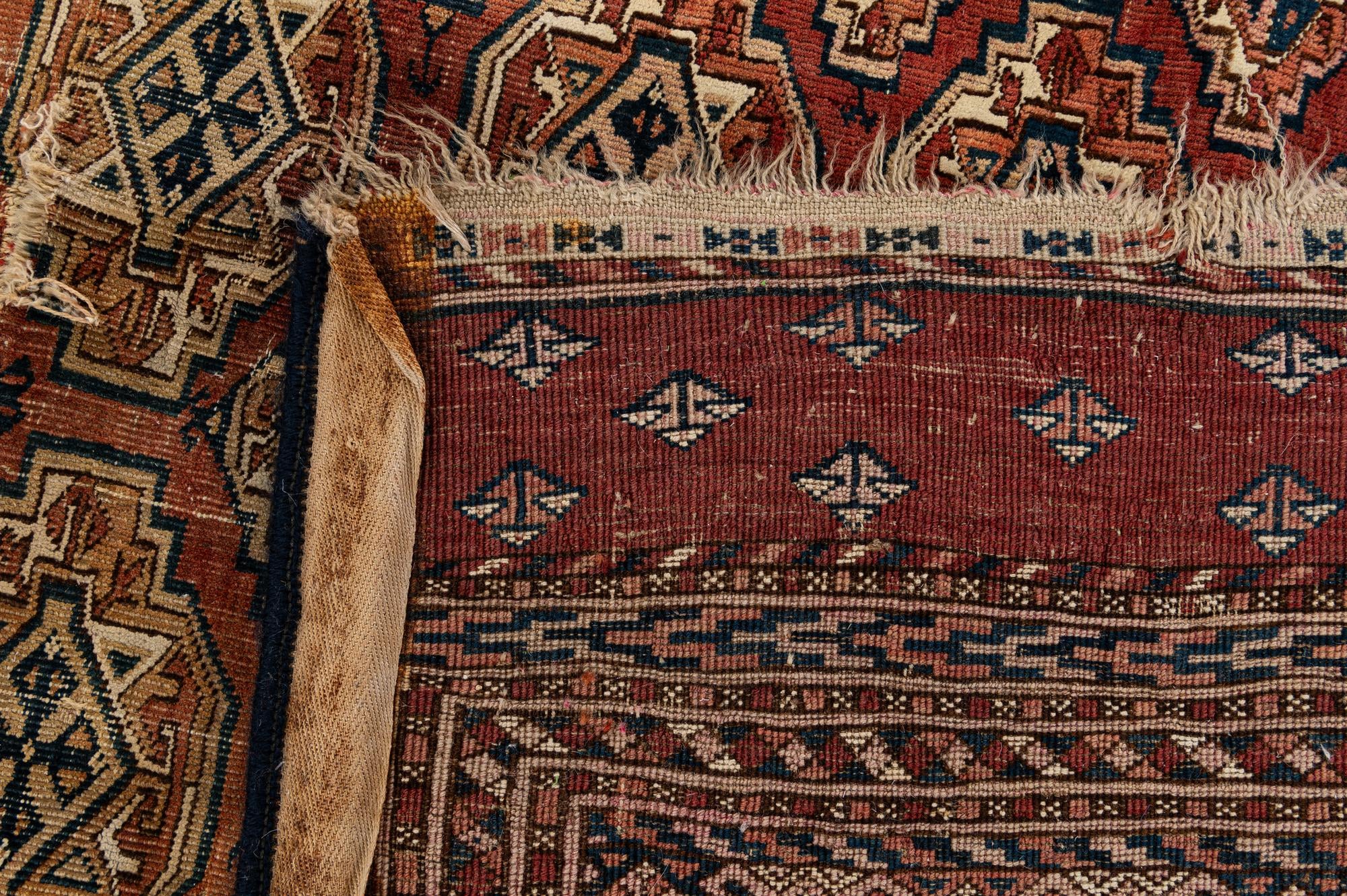 4' 3 x 5' 5 Hand Knotted Torkaman Oriental Wool Rug