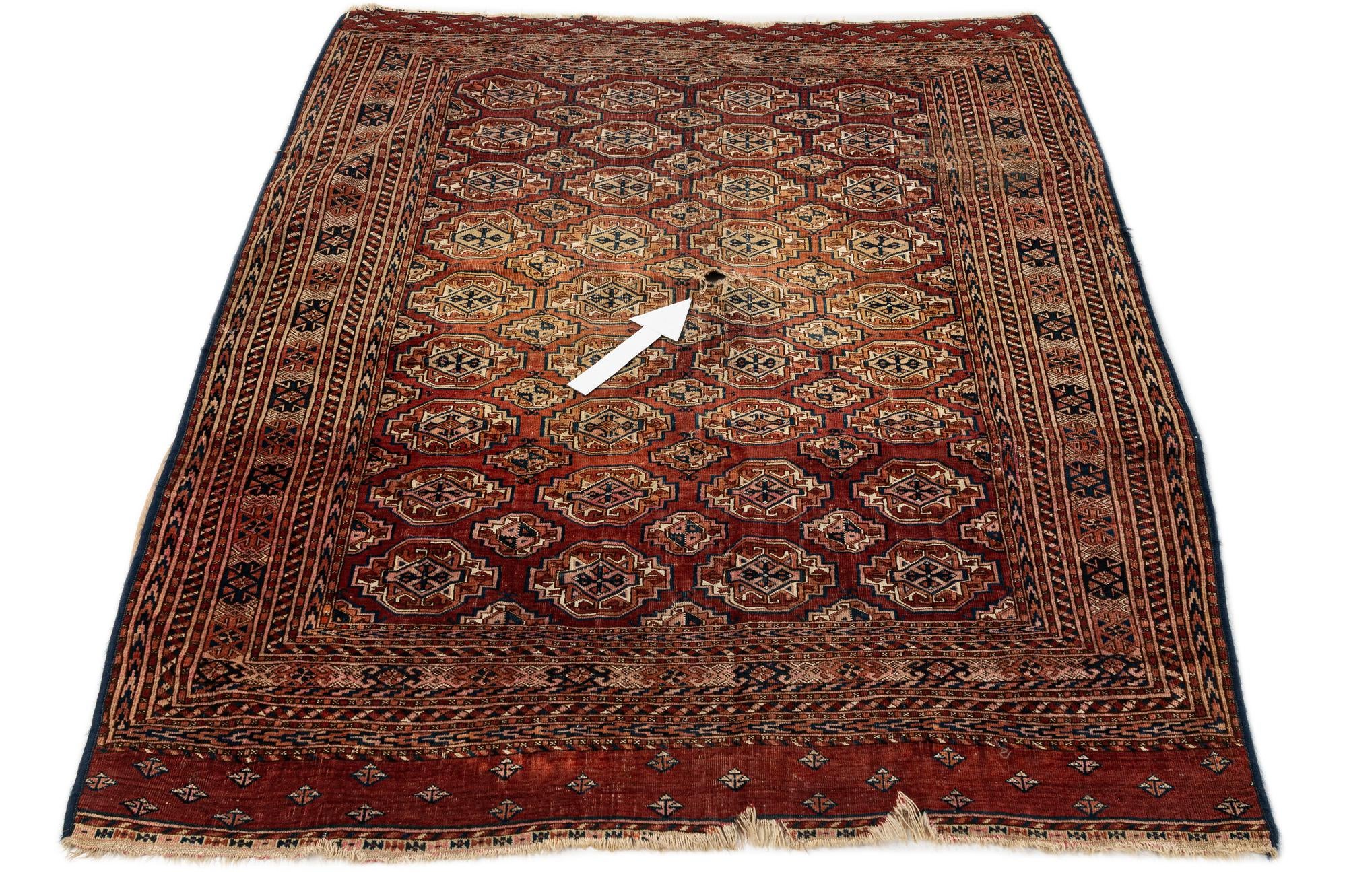 4' 3 x 5' 5 Hand Knotted Torkaman Oriental Wool Rug