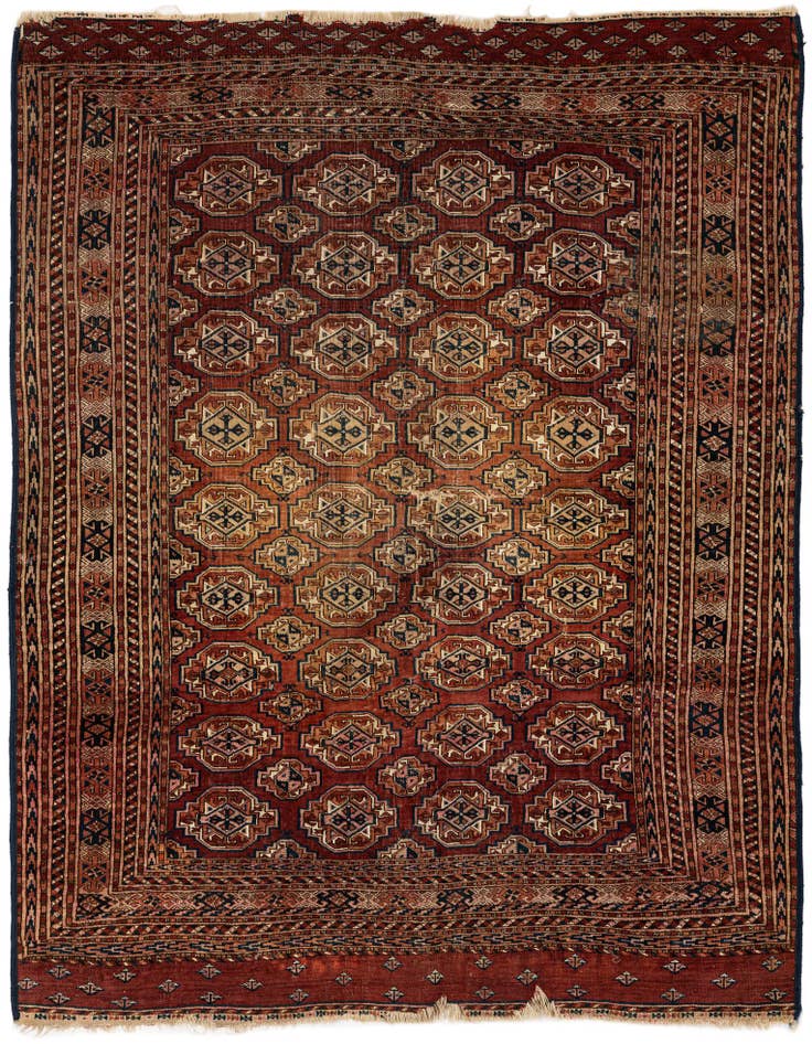 Detail image of 4' 3 x 5' 5 Hand Knotted Torkaman Oriental Wool Rug