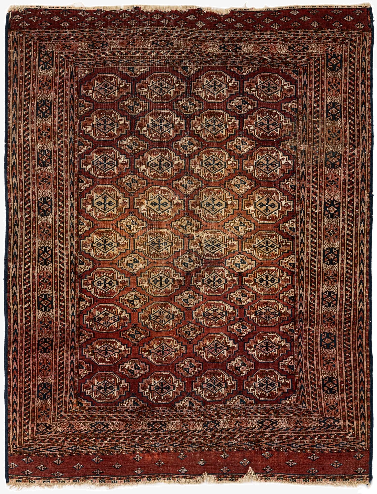 4' 3 x 5' 5  Hand Knotted Torkaman Oriental Wool Rug