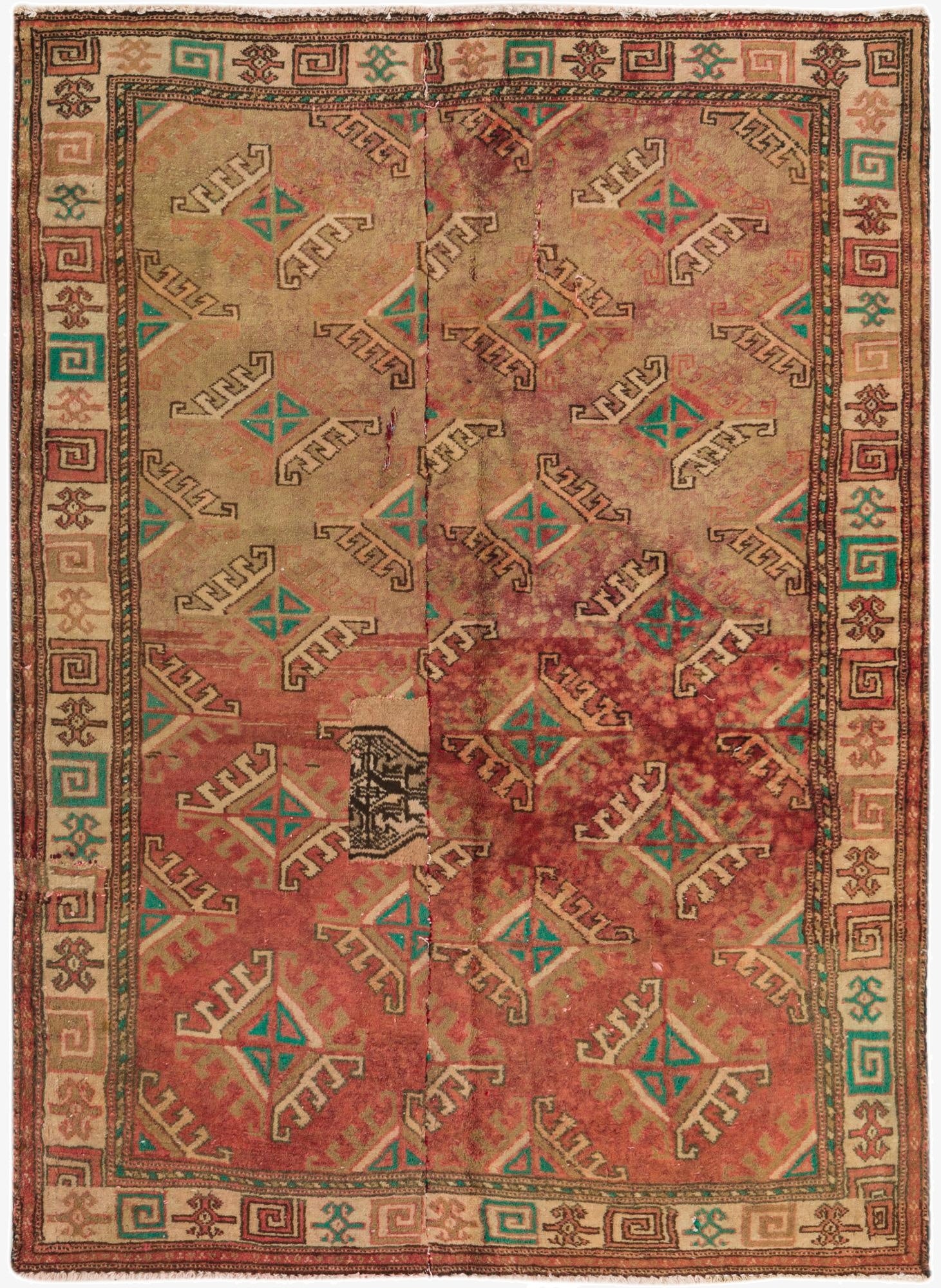 3' 5 x 4' 8 Hand Knotted Torkaman Persian Wool Rug