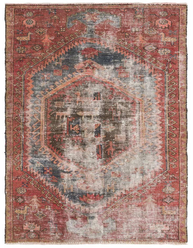 Detail image of 3' 6 x 5' 10 Hand Knotted Ultra Vintage Persian Wool Rug