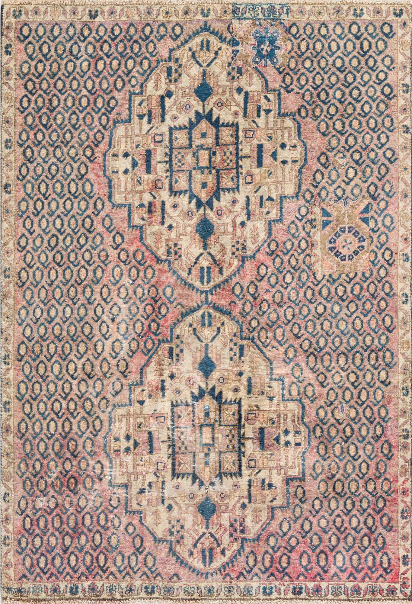 4' x 5' 8 Hand Knotted Ultra Vintage Persian Wool Rug