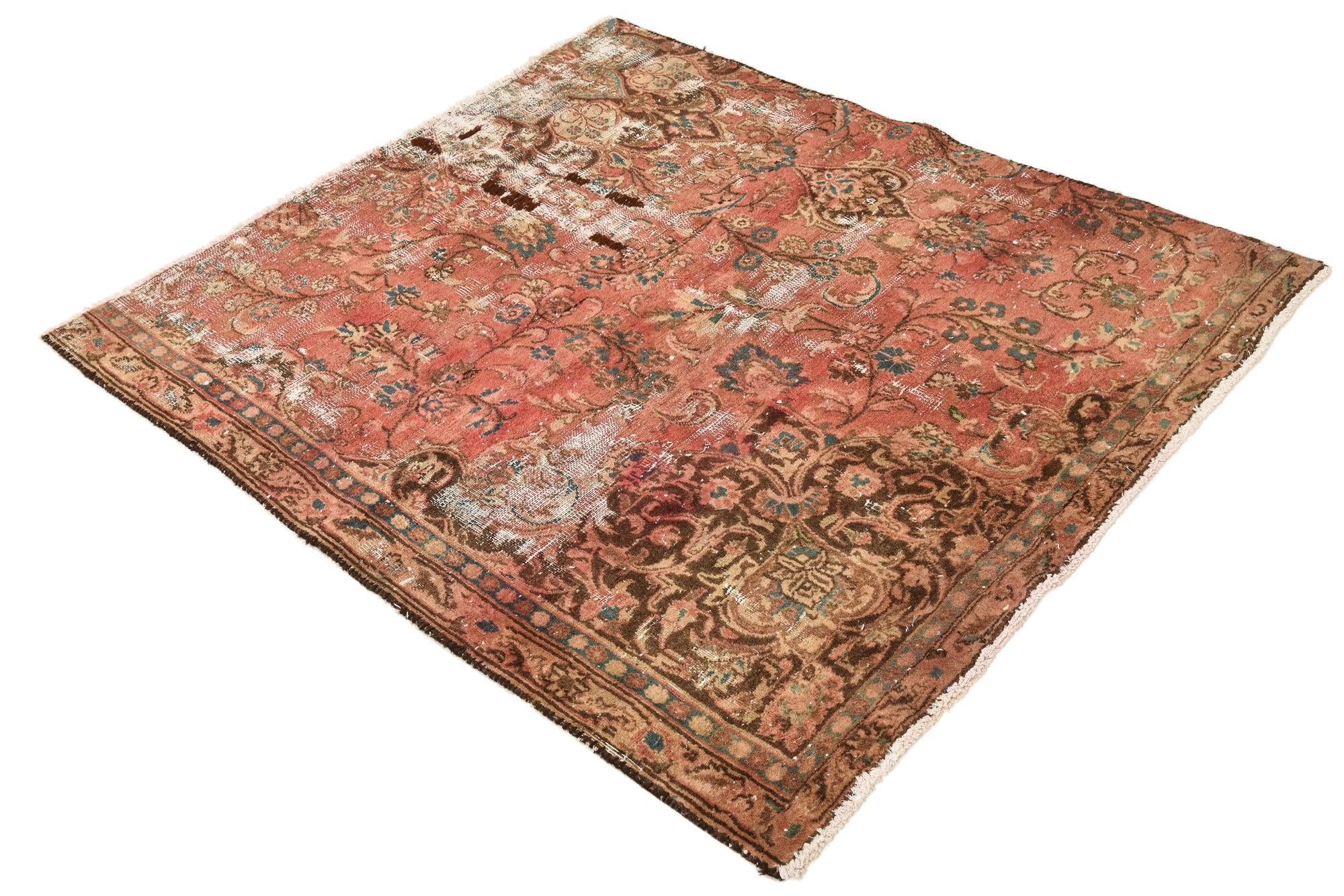 4' 3 x 5' Hand Knotted Ultra Vintage Persian Wool Rug