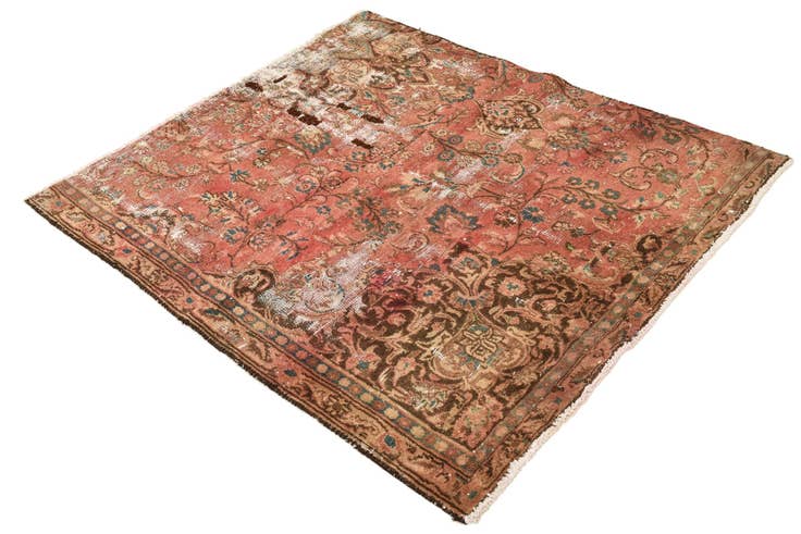 Detail image of 4' 3 x 5' Hand Knotted Ultra Vintage Persian Wool Rug