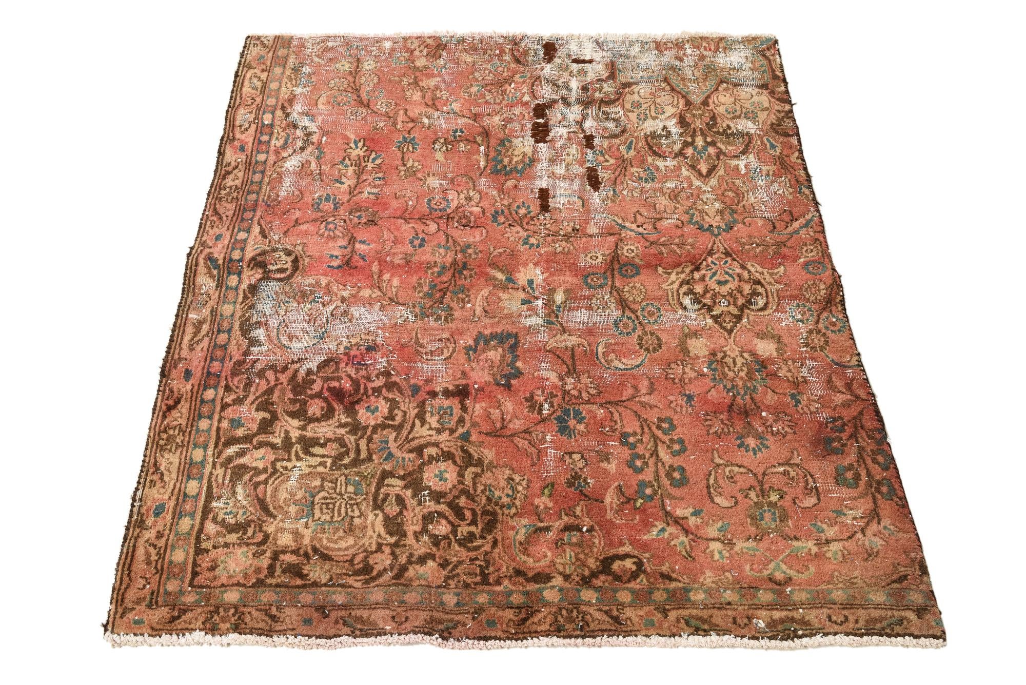 4' 3 x 5' Hand Knotted Ultra Vintage Persian Wool Rug