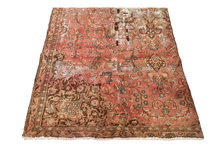 Detail image of 4' 3 x 5' Hand Knotted Ultra Vintage Persian Wool Rug