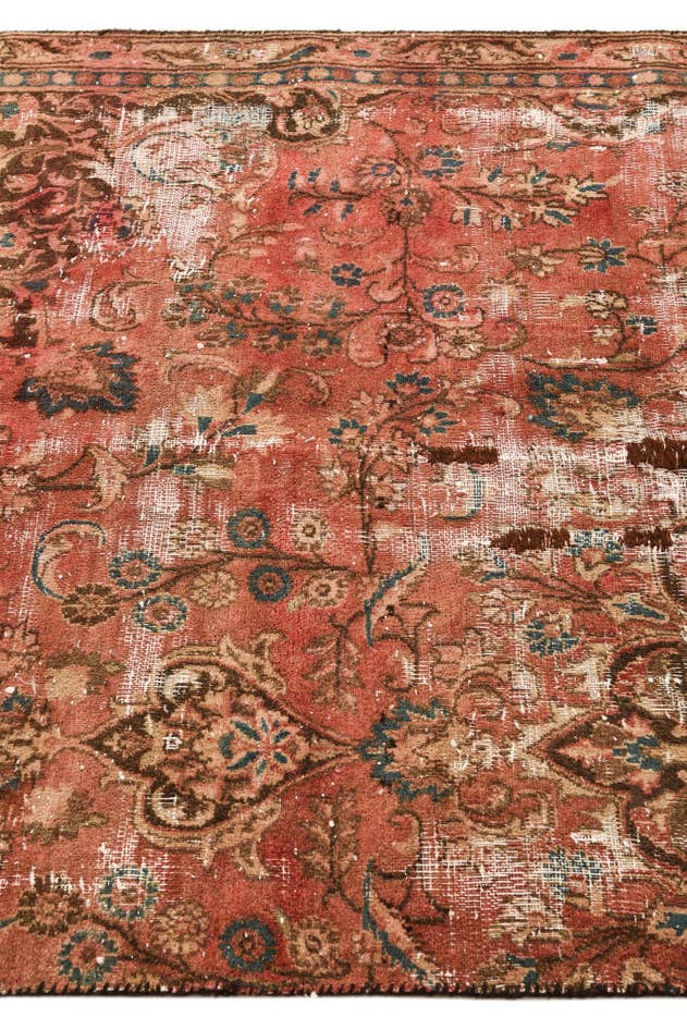 Detail image of 4' 3 x 5' Hand Knotted Ultra Vintage Persian Wool Rug