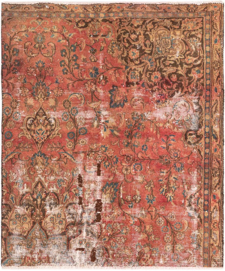 Detail image of 4' 3 x 5' Hand Knotted Ultra Vintage Persian Wool Rug