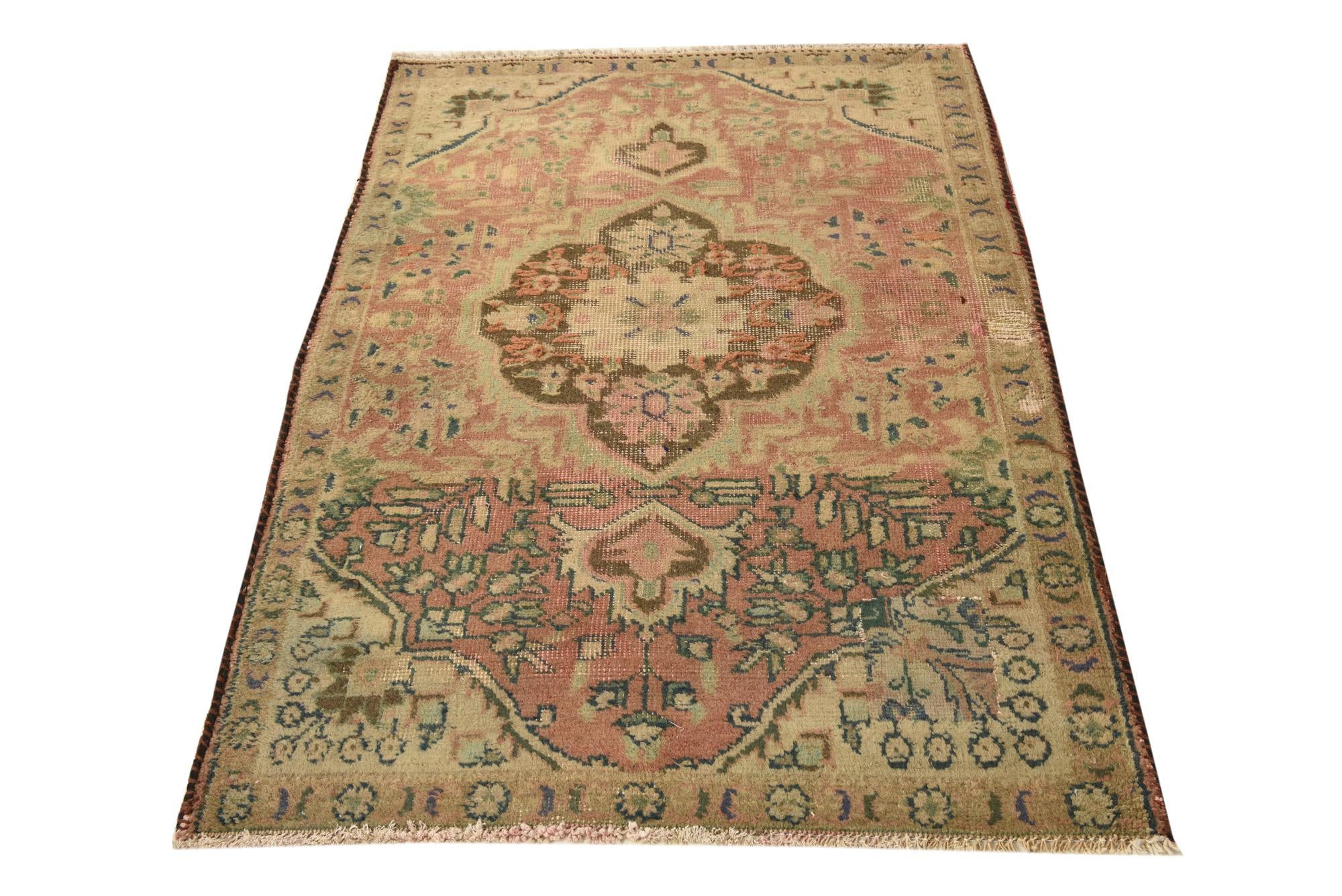 3' 4 x 5' Hand Knotted Ultra Vintage Persian Wool Rug