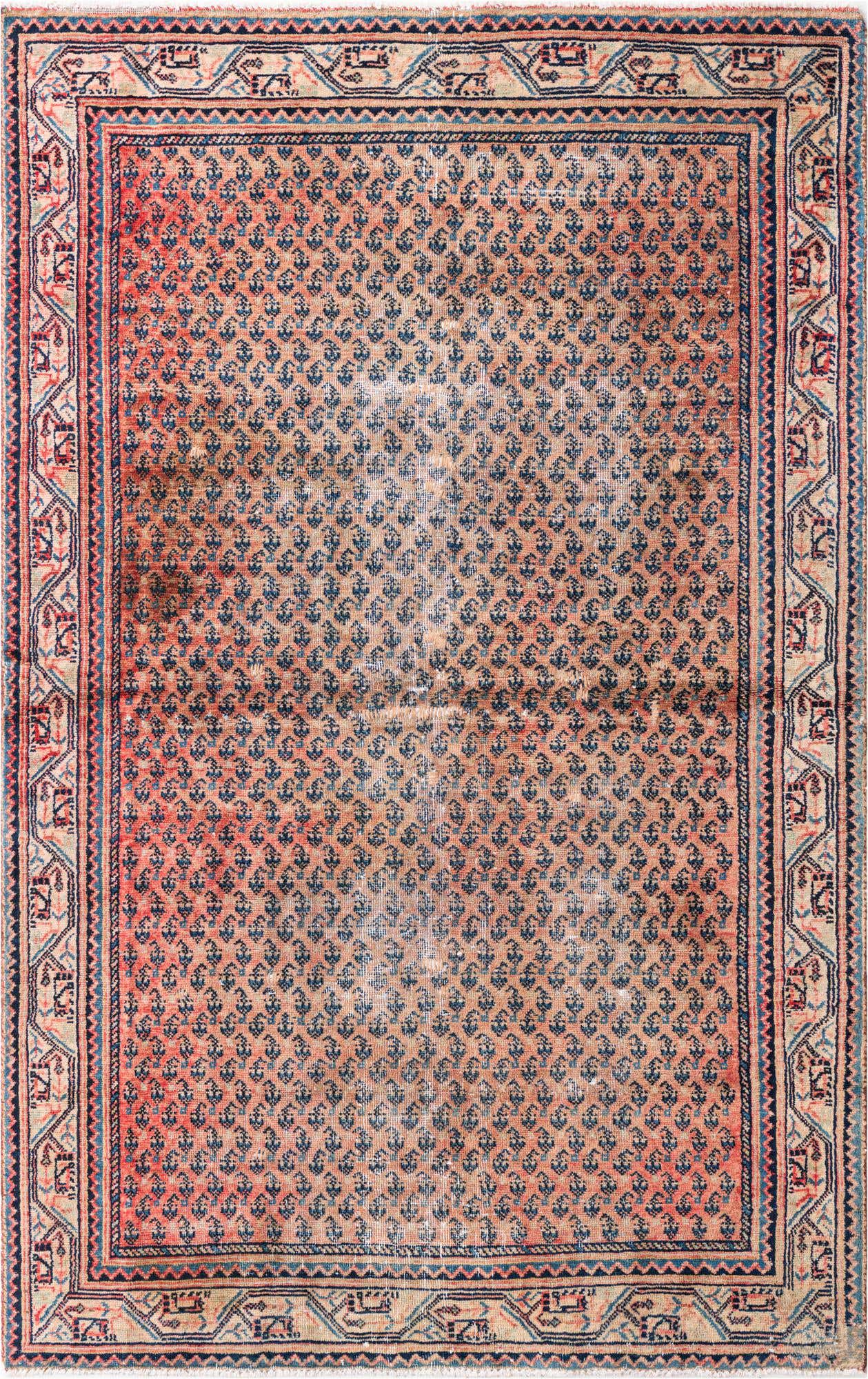 4' 3 x 6' 8 Hand Knotted Ultra Vintage Persian Wool Rug