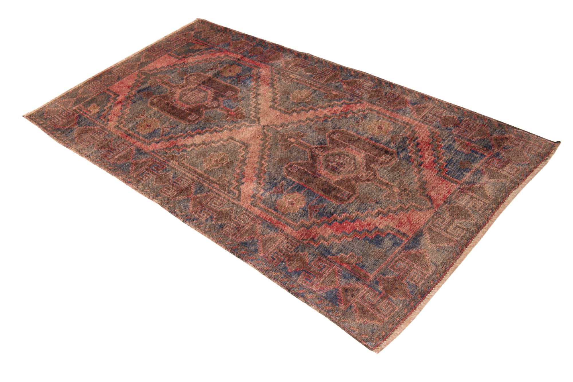 110cm x 195cm Hand Knotted Ultra Vintage Persian Wool Rug