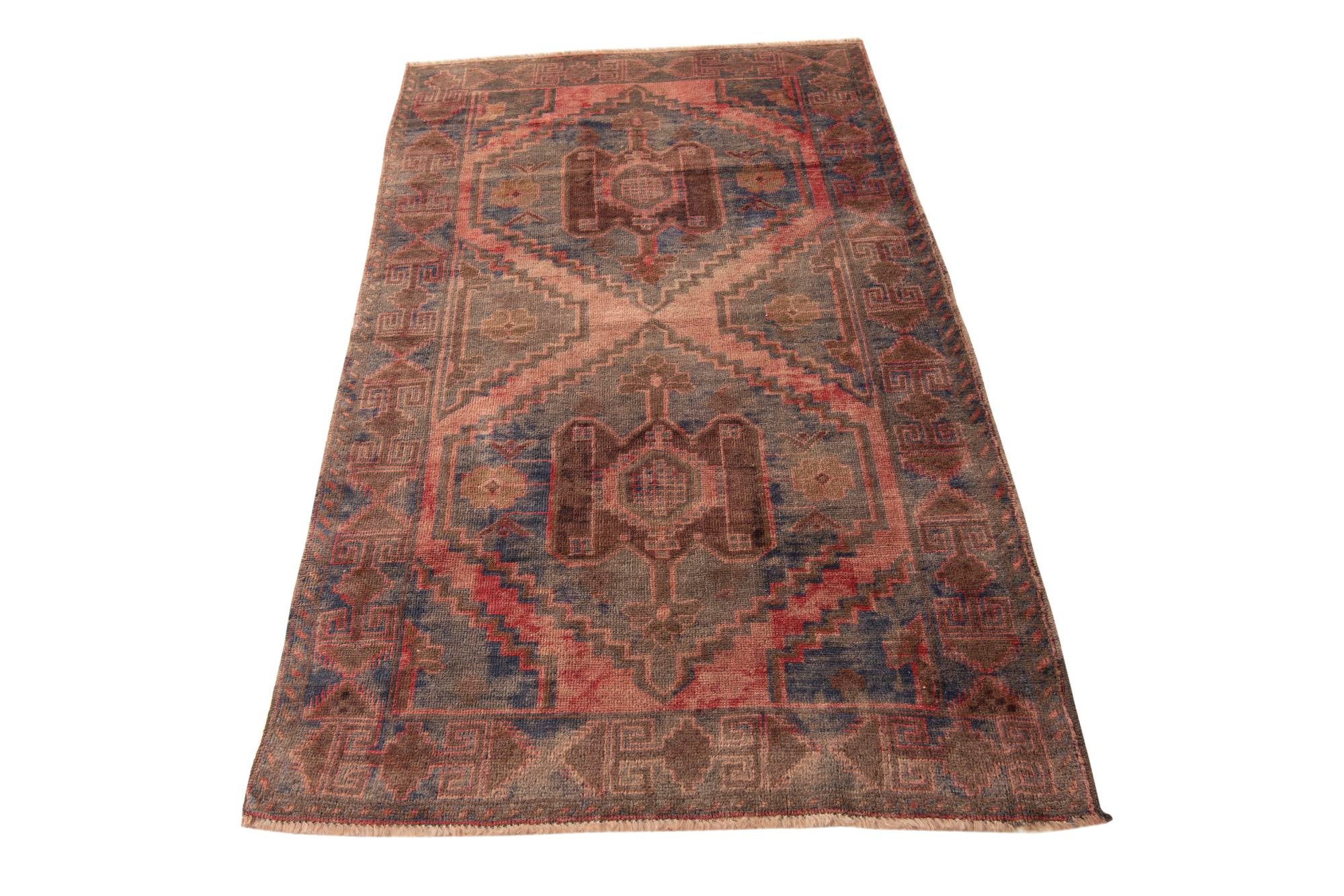 110cm x 195cm Hand Knotted Ultra Vintage Persian Wool Rug